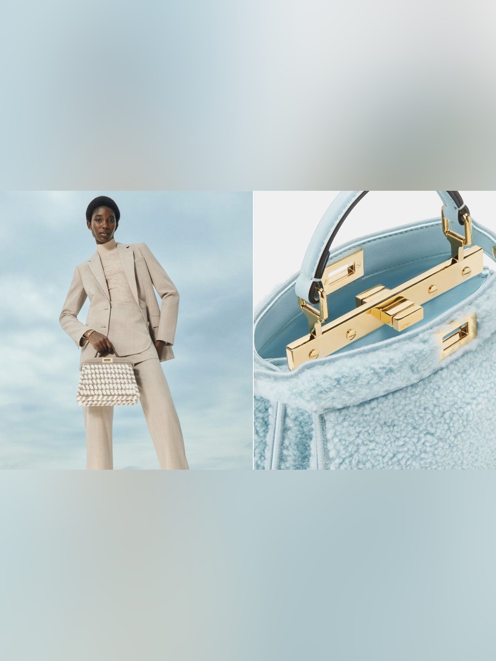 Fendi's Iconic Peekaboo Luxurious Shearling Blue Powder Sugar Gold Mini NWT! - Picture 9 of 9